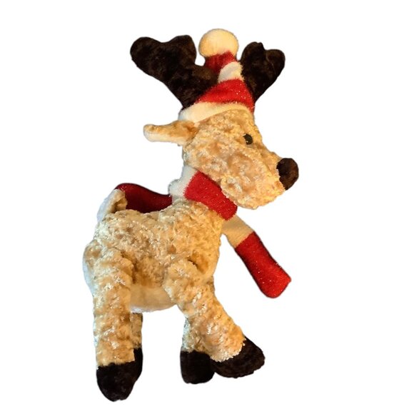 Vtg 2002 King Plush Christmas Reindeer Plush Toy Santa Hat & Scarf Ages 3+ 12” - Picture 6 of 7